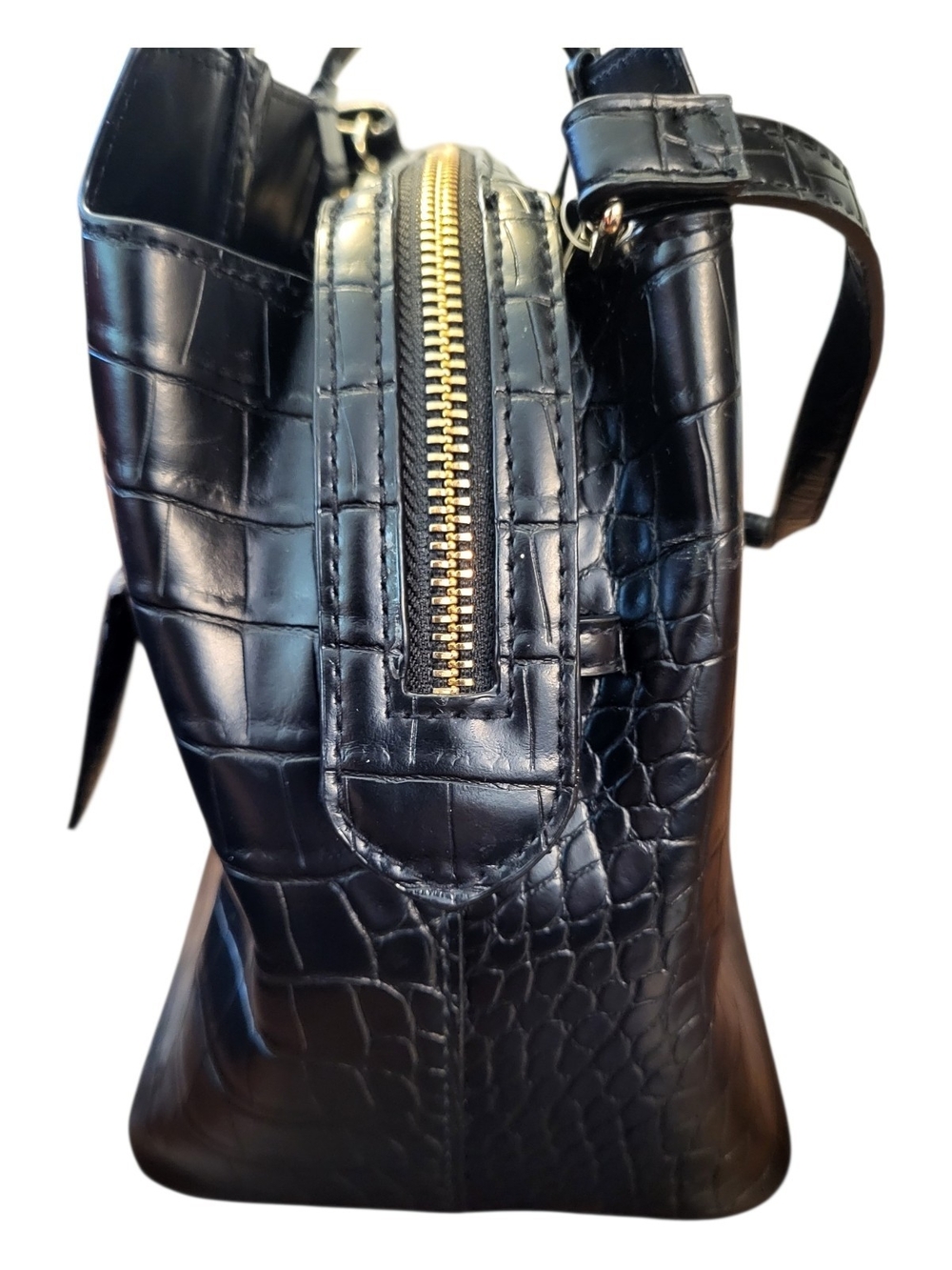 A New Day Black Faux Croc-Embossed Satchel Handbag with Gold Hardware - Picture 5 of 11